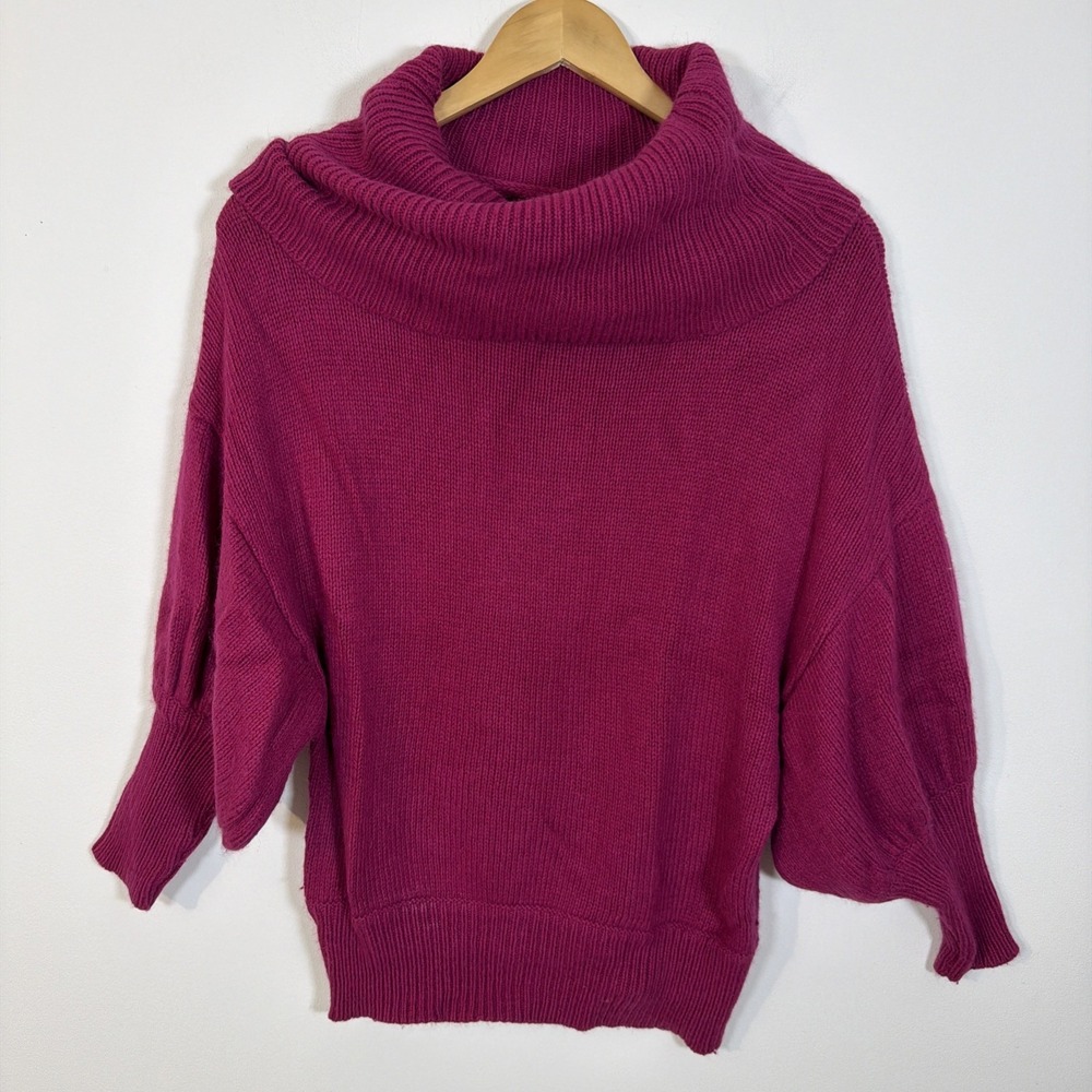 Express Design Studio Pink Sweater Top Angora Wool Cowl Neck Balloon Sleeve Plum